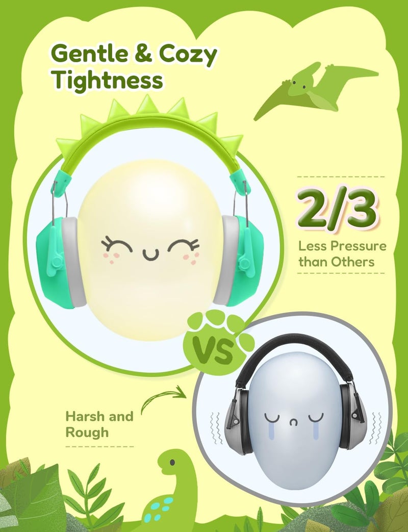 iClever Noise Cancelling Headphones for Kids, SNR 29dB Safety Noise Reduction Ear Muffs for Autism Sensory &Concentration Aid, Ear Hearing Protection for Fireworks/Event/Monster Truck Dinosaur Green - Image 4